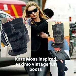 Kate Moss coded Eskimo Vintage Fur Boots with Pom Pom